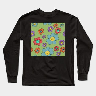 happy pop art flowers Long Sleeve T-Shirt